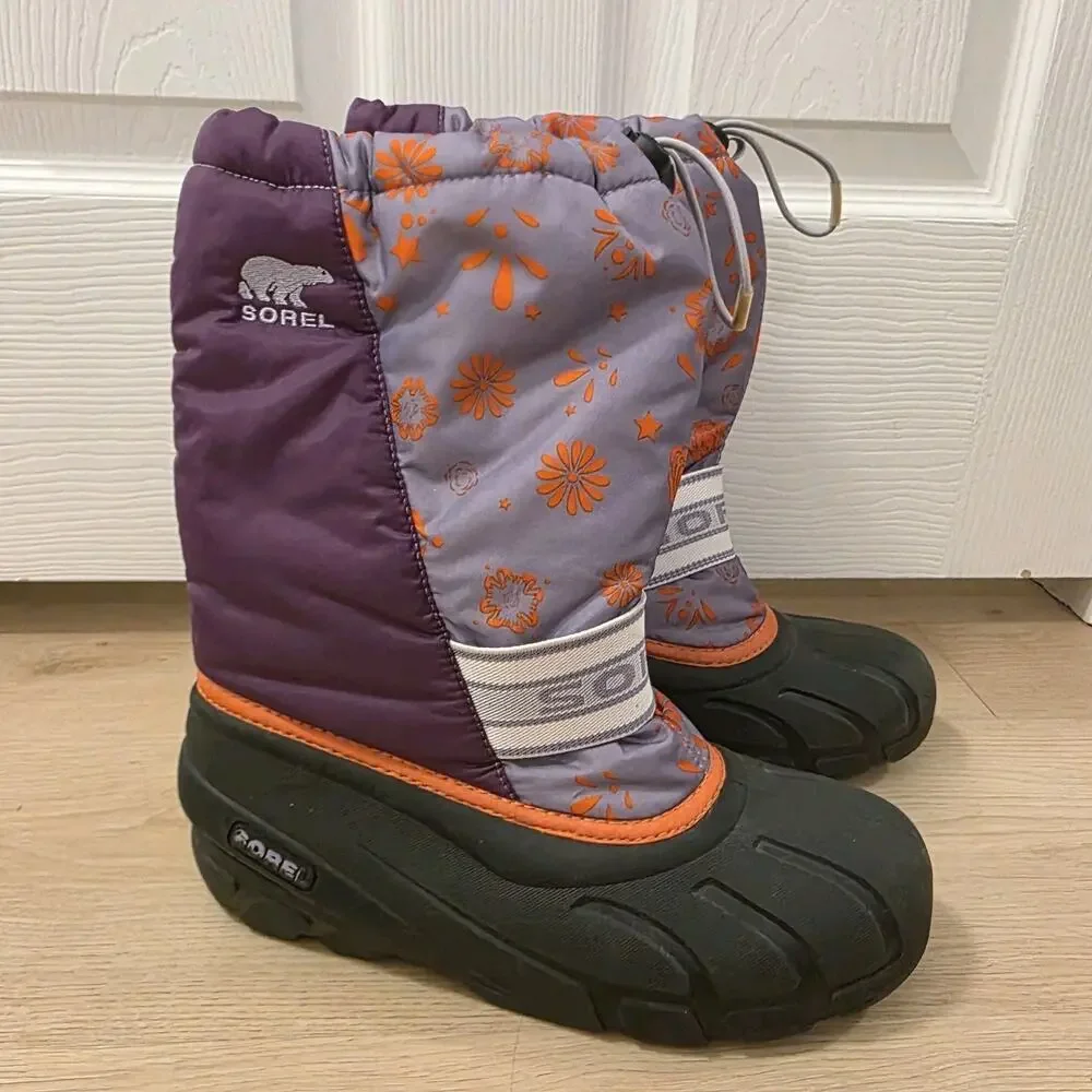Sorel‎ Black Purple Floral Waterproof Wool Liner Outdoor Snow Boots Size 7
